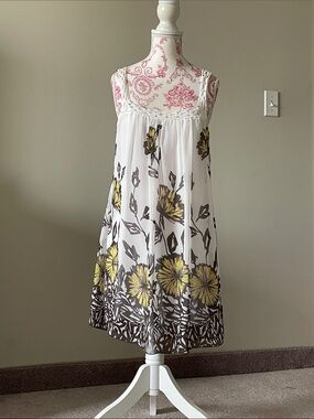 White Floral Mini Dress with Yellow Accents